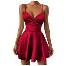 Women's V-Neck spaghetti strap summer dress solid color