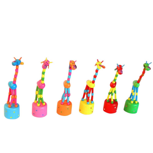 Wooden Giraffe Push Puppet Educational Toy Set 6 Pack 1