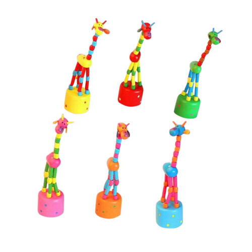 Wooden Giraffe Push Puppet Educational Toy Set 6 Pack 2
