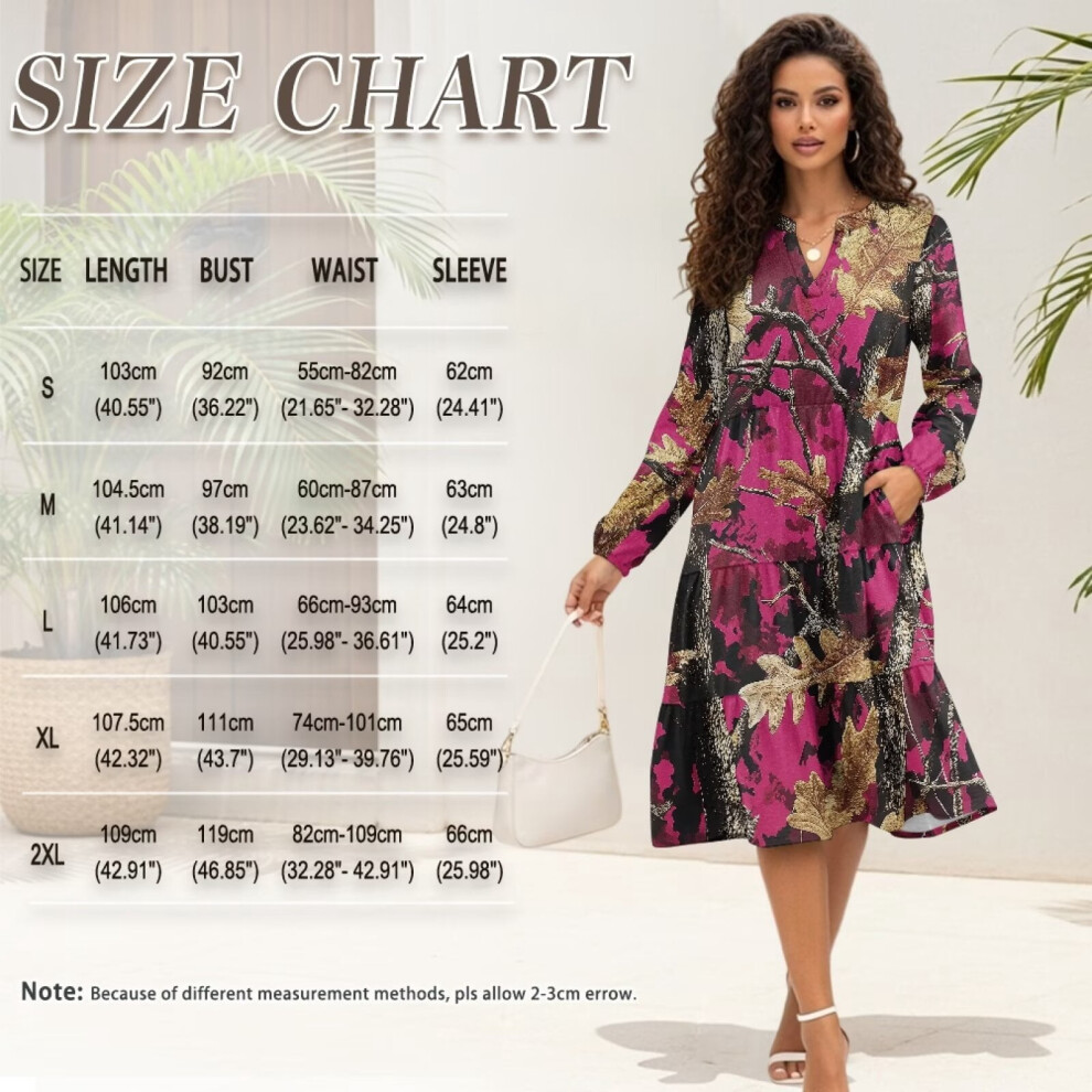 Women's Patchwork V-Neck Midi Dress With Long Sleeves Medium 9087558961329