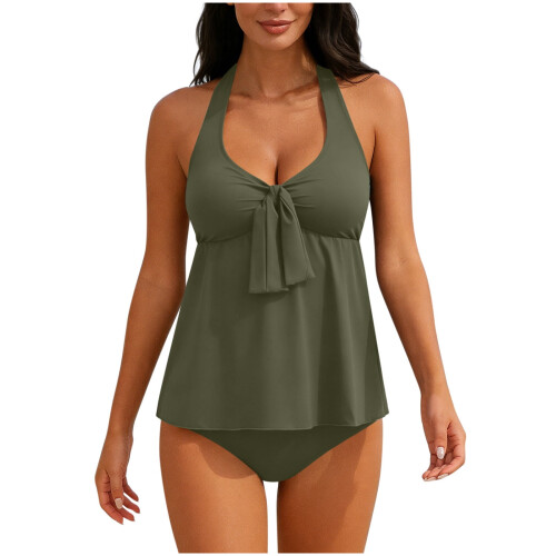 Dam Tankini Baddräkt Vadderad Bralette Halter Backless 1