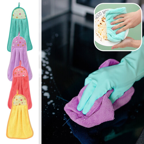 Kitchen Hand Towel Turquoise Microfiber with Hanging Loop 1