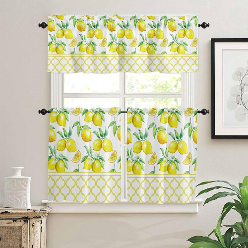 Lemon Moroccan Plaid Kitchen Curtain Set 3-Piece 2