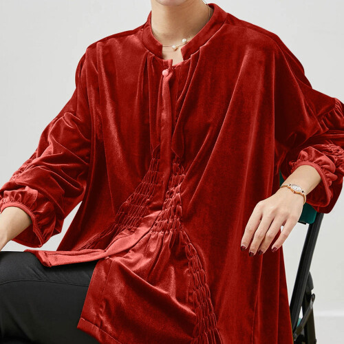 Blusa feminina de veludo com decote em V e mangas compridas 1