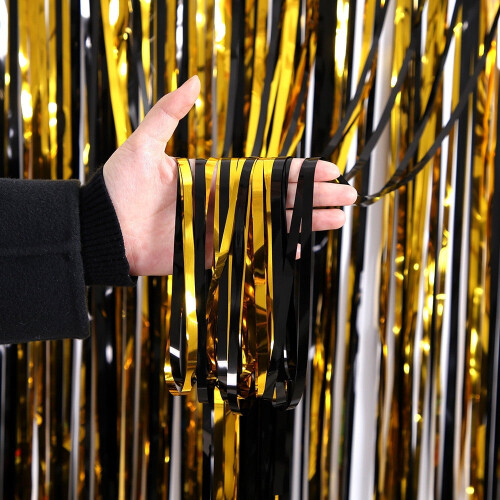 Metallic Foil Curtains Black and Gold 1 Pack 2