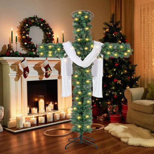 Pre-Lit Artificial Pine Christmas Cross Tree 4.9 ft White 1