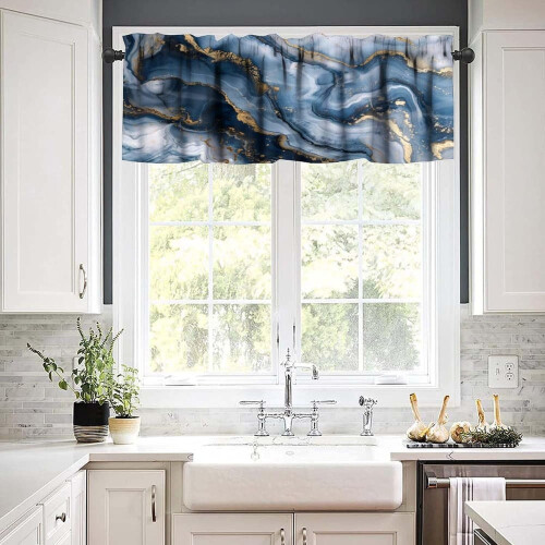 Marble Valance Curtain 54x18in Abstract Foil Texture White 1