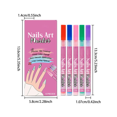 Nagelkonstpennset 5 färger 20 ml 2