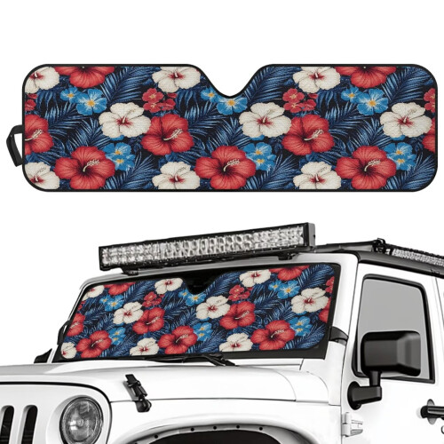 Boho Hibiscus Windshield Sun Shade for Jeep Wrangler JL and 1