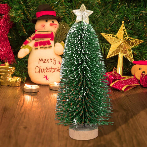 Miniature Needle Christmas Tree with Wooden Base Green 1