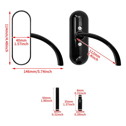 Motorcycle Rearview Mirror Universal Fit 8mm 10mm 1