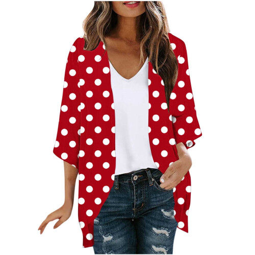 Cardigan da donna a pois con maniche a tre quarti 1