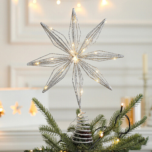 Harliver Silver Christmas Tree Topper Star 5-Point Pre-lit 2