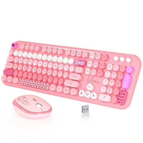 Wireless Keyboard and Mouse Set Retro Typewriter Style 1