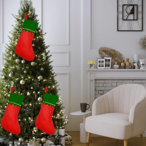 Personalisierter Weihnachtsstrumpf, rot mit grünem Bündchen, Gold 2