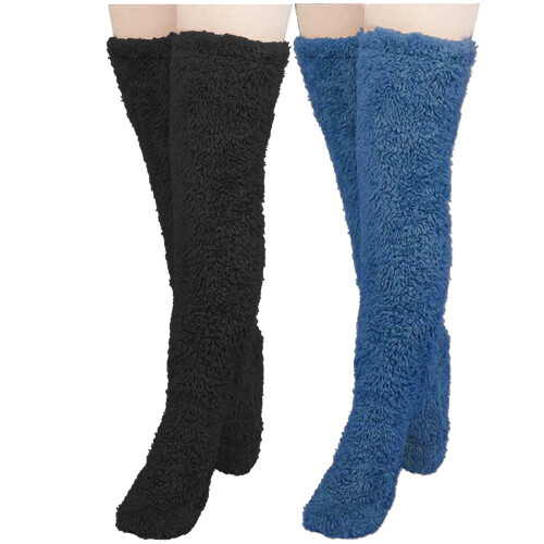 Calze da donna al ginocchio, morbide e calde, in peluche (2 paia) 2
