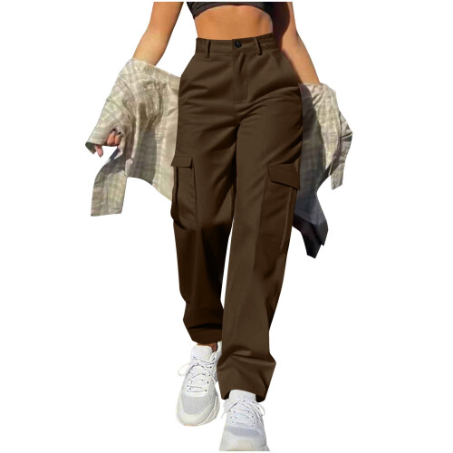 Women's Stretch Straight Leg Cargo Pants with Button Pockets 1