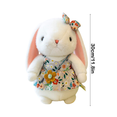 Osterhasen-Plüschtier, weiß, 30 cm, mit Blumenmuster 2
