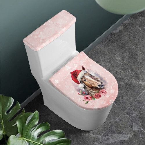 Pferdeweihnachts-Toilettensitzdeckel mit Schneeflocken, oval 1