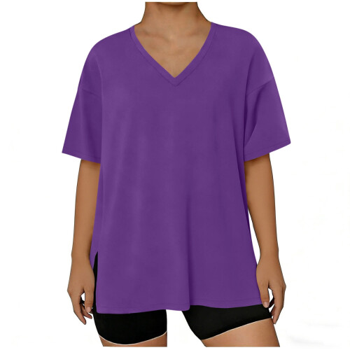 Top pullover da donna taglie forti con scollo a V e maniche corte 2