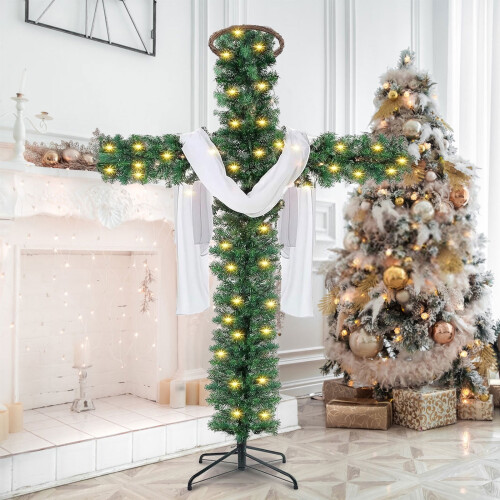 Foldable Cross-Shaped Christmas Tree 5ft or 6ft Pre-Lit LED 2