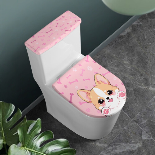 Corgi WC-Spülkastendeckel-Staubschutzhüllen-Set (2 Stück), oval, mit elastischem Rand 1