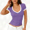 Top da donna a maniche corte con scollo a V e blocchi di colore 4