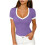 Top da donna a maniche corte con scollo a V e blocchi di colore 6