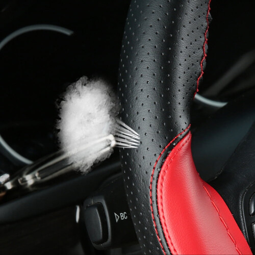 Leather Steering Wheel Cover Beige 38cm Universal 2