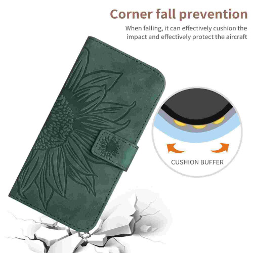 iPhone 16 Plus PU-Wallet-Hülle, grün, schlank, Sonnenblumenmuster 2