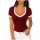 Damen-Pullover-Top mit V-Ausschnitt und kurzen Ärmeln, Farbblock 2