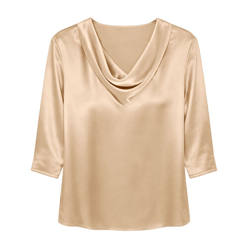 Blus med draperad halsringning, 3/4-ärm, enfärgad 2