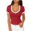 Top da donna a maniche corte con scollo a V e blocchi di colore 5
