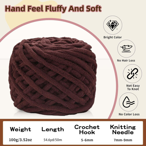 Plush Chenille Yarn Bulky 100g 54.6 Yd 2