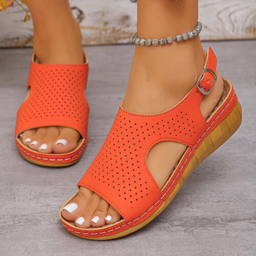 Women's Orange Peep Toe Wedge Sandals Size 7-10 1