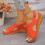 Women's Orange Peep Toe Wedge Sandals Size 7-10 5