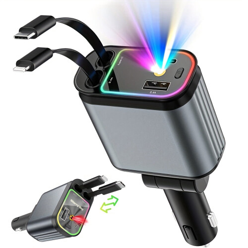 4-in-1 retractable car charger with star projector night 1