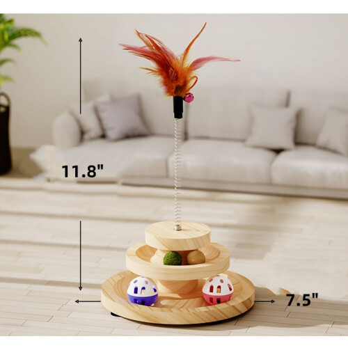 木质猫玩具 带羽毛逗猫棒和薄荷球 1