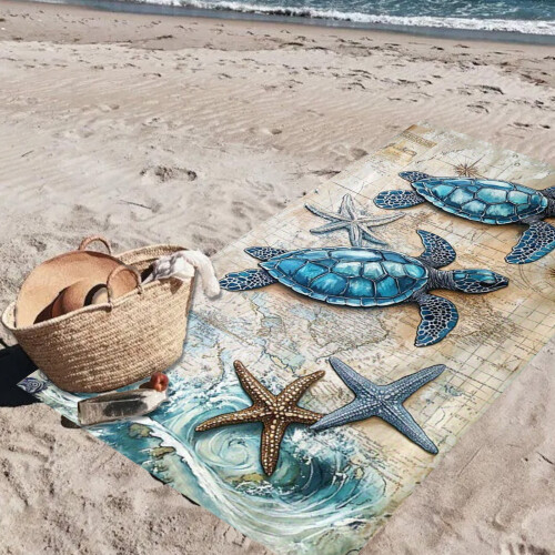 Serviette de plage en microfibre 152 x 71 cm, séchage rapide, sans sable, style marin 2