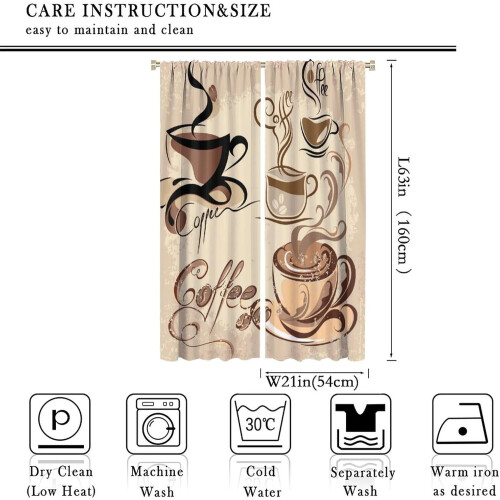 Coffee Theme Rustic Kitchen Curtains 2 Panels 42x63 inch 1