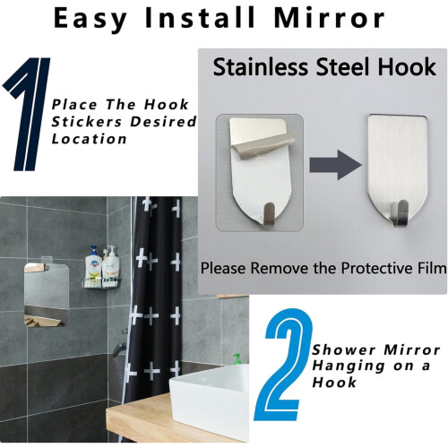 Fogless Shower Mirror Portable Flat 7.9x9.8 Inch Silver 2