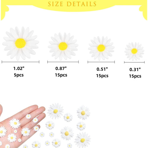 Daisy Flower Embellishments White 4 Sizes 1