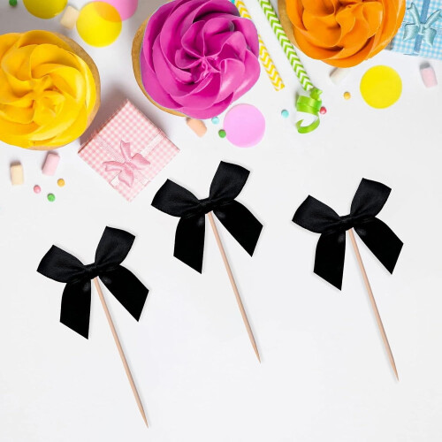 Black Bow Cake Topper 4.3x1.6 in 48 pcs 2