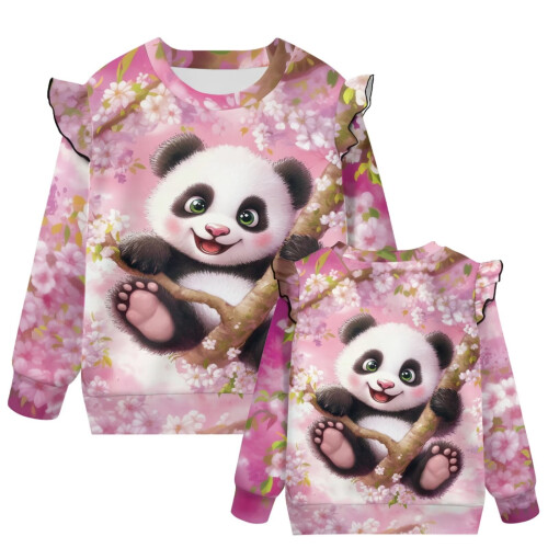 Φούτερ με λαιμόκοψη Panda and Cherry Blossom για κορίτσια