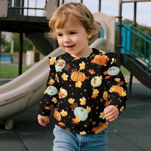 Hanorac cu volane pentru fete, model Maple Leaf Pumpkin Fall 2