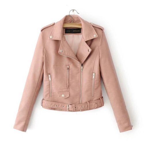 Women's Plus Size Pink Zip-Up Motorcycle Jacket XL 1