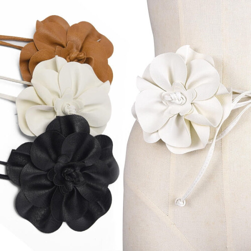 PU Leather Boho Waist Belt with Large Flower Bowknot 1