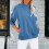 Blå sweatshirt med rund hals og lange ærmer til kvinder, oversized 2