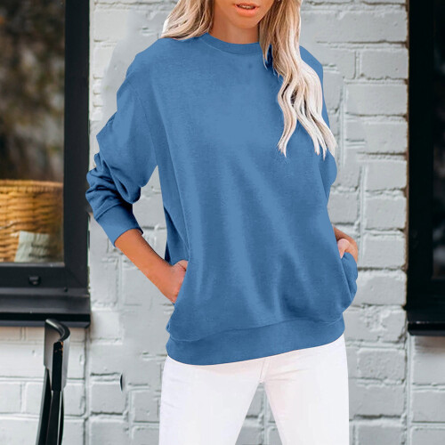 Blå sweatshirt med rund hals og lange ærmer til kvinder, oversized 1