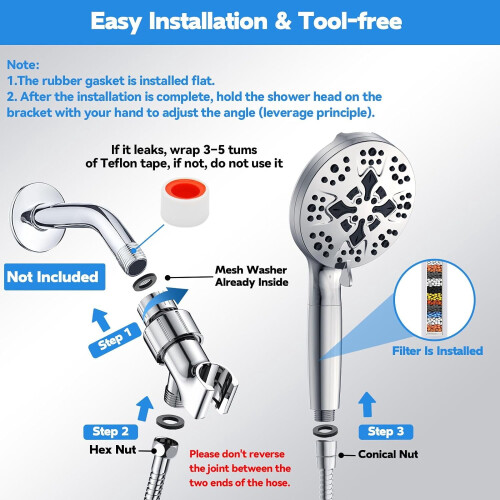 Handheld Showerhead with Hose, Stand, and Filter for 1